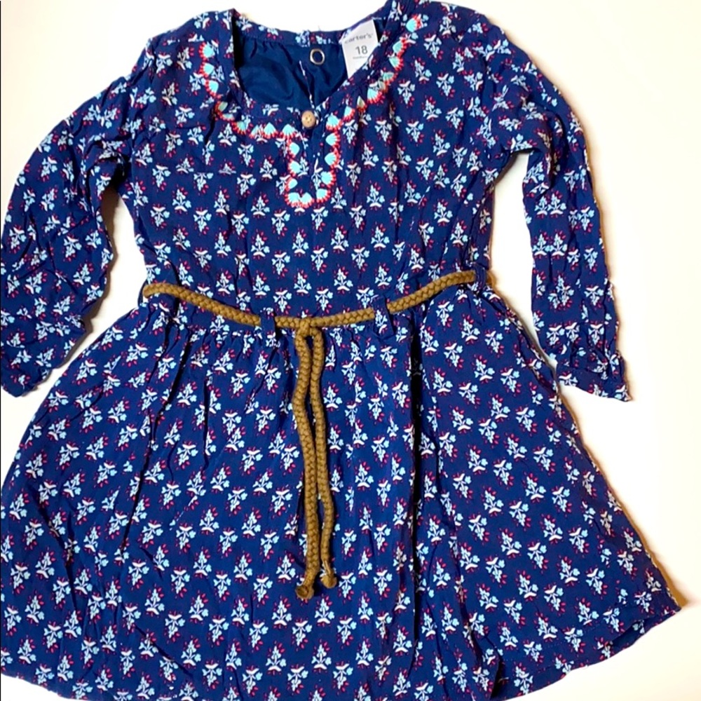 18 mo Navy print lg sleeve, lined dress w panties